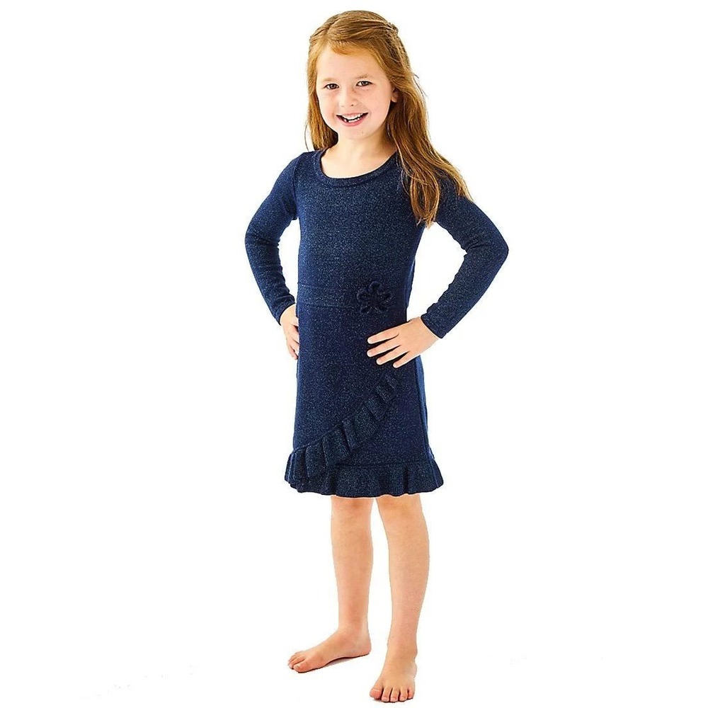 Lilly Pulitzer Stefani Dress Kids XL 12-14 Navy Blue Shimmer Ruffle Knit Wrap